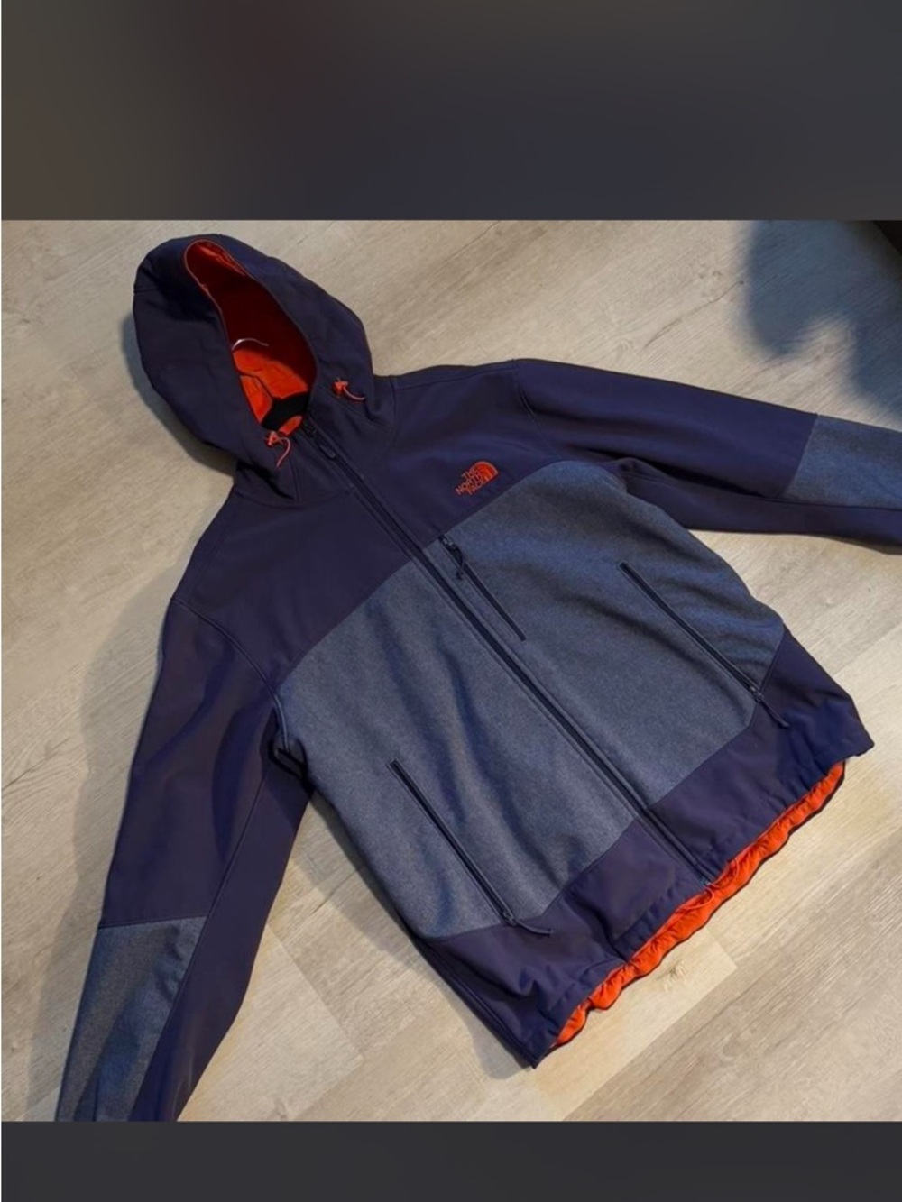 The North Face Heather Gray Hooded Softshell with Orange Accents